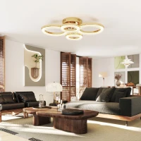 HOMCOM LED Ceiling Light, Modern Dimmable 4 Rings Ceiling Lamp with Wall Switch, 40W 4350lm Flush Mount Ceiling Light with 3500K/4500K/6000K Colour Temperatures for Living Room, Bedroom, Gold Tone(m-8)
