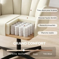 HOMCOM Fauteuil salon pivotant fauteuil d'appoint rembourré en velours dossier en forme de coquille coussin à ressorts beige(m-6)