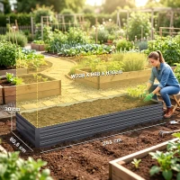 Outsunny Carré potager de jardin rectangulaire jardinière extérieure 241 x 90 x 30 cm tôle d'acier ondulée gris(m-3)