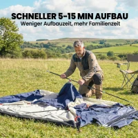 Outsunny Tunnelzelt 4 Personen Familienzelt mit Schlaf- und Wohnzimmer Fenstern Bodenplane Stehhöhe 3000 mm Wassersäule(m-7)