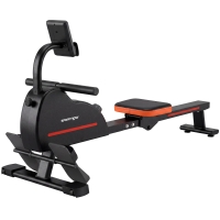 SPORTNOW Remo Magnético Dispositivo de Musculación Bluetooth Conectado Kinomap & Zwift 16 Niveles de Resistencia 135x42x72cm Rojo