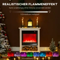 HOMCOM Elektrischer Kamin, realistische Flammen mit 9 Farben, verstellbare Helligkeit, 1800W, Fernbedienung, Timer, Weiß(m-4)