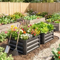 Outsunny Lot de 2 jardinières surélevées, carre potager de jardin pour légumes, fleurs, acier galvanisé 60 x 60 x 30,5 cm, gris(m-8)