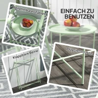 Outsunny Tuintafel, Ronde Buiten Zijtafel van Staal met Afneembaar Dienblad, Opvouwbaar Ontwerp, Terrastafel, Groen(m-4)