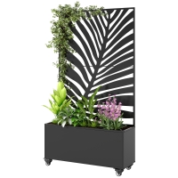 Outsunny Jardinière avec treillis, bac à fleurs, avec brise-vue et roulettes verrouillables, métal, 90 x 30 x 160 cm, noir