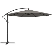 Outsunny Parasol Excéntrico Ø300 cm con Base Cruzada Toldo Ajustable y Manivela UPF30+ para Terraza Patio Gris(m-1)