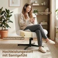 HOMCOM Drehbarer Akzentstuhl, Samtgepolsterter Lounge-Sessel mit Höhenverstellung für Wohnzimmer, Büro, Cremeweiß(m-4)