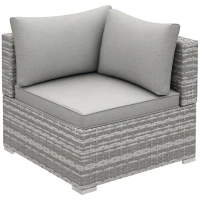 Outsunny Outdoor PE Rattan Corner Sofa, Garden Wicker Furniture Single Sofa Chair w/ Cushions, Light Grey(m-9)
