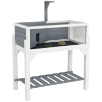 PawHut Maison pour tortues terrarium tortue terrestre sur pieds 2 zones toit ouvrant zone interactive 84,5 x 47,5 x 90 cm gris(m-11)