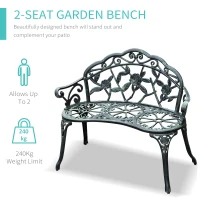 Outsunny Cast Aluminium Garden Bench - Vintage Green(m-6)