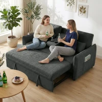 HOMCOM Sofá Cama 2 Plazas 3 en 1 con Mesa Auxiliar Portavasos Respaldo Ajustable Bolsillos Laterales 2 Almohadas Gris Oscuro(m-9)