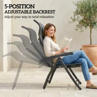 Outsunny Reclining Garden Chairs Set of 2, 5-Position Folding Sun Loungers with High Back, Retractable Footrest, Dark Grey(m-4)