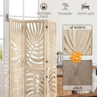 HOMCOM Paravan Interior cu 3 Panouri Pliabil și Separabil din Lemn, Design cu Frunze, 120x170 cm, Culoare Lemn Natural(m-6)