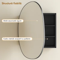 HOMCOM Dulap de Baie cu Oglindă și 3 Rafturi Interioare, Aluminiu și Metal, 61x12x79 cm, Negru(m-8)