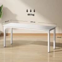 HOMCOM Bureau, bureau d'ordinateur 180 cm avec grand plateau pour 2 personnes, pour travail à domicile ou étude, blanc(m-3)