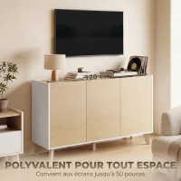 HOMCOM Buffet cuisine, meuble de rangement nordique, 3 portes à fermeture douce, 6 compartiments, bois naturel et blanc(m-9)