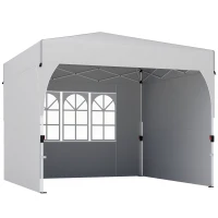 Outsunny Tonnelle de jardin 3 x 3 m pop up, tonnelle pliante réglable en hauteur, protection UV50+, 3 parois latérales, crème(m-11)