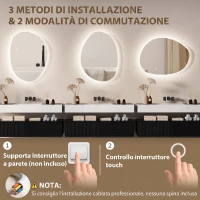 HOMCOM Specchio da Bagno Illuminato a LED con Colore e Temperatura Regolabile, in Vetro Temperato, 70x5x50 cm, Argento(m-7)