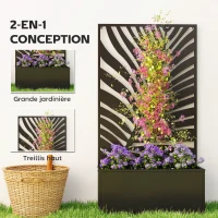 Outsunny Jardinière avec treillis, bac à fleurs avec brise-vue en métal, pour cour, jardin, balcon, 61 x 23 x 113 cm, noir(m-4)
