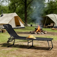 Outsunny Bain de Soleil transat Pliable Dossier inclinable Multi-Positions 189 x 58 x 30cm Acier Lacets élastiques textilène noir(m-4)