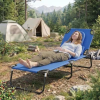 Outsunny Bain de Soleil Pliable transat inclinable 4 Positions Chaise Longue 3 Coussins fournis Bleu(m-9)