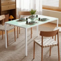 HOMCOM Mesa de Comedor de Cristal Rectangular para 6 Personas con Patas de Metal para Cocina Salón 140x80x75 cm Blanco(m-6)