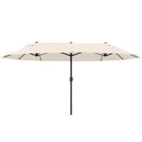 Outsunny Parasol de jardin exterieur parasol double 4,6L x 2,7l x 2,4H m ouverture fermeture manivelle acier polyester haute densité crème(m-11)