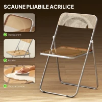 HOMCOM Set 4 Scaune Pliabile Economisitoare de Spațiu pentru Living și Evenimente, Oțel și Acril, Portocaliu(m-4)