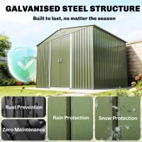 Outsunny 9 x 6ft Metal Garden Shed, Waterproof Outdoor Bike Storage Shed Galvanised with Vents, Foundation Kit, Apex Roof and Lockable Double Doors for Patio Lawn, Light Green(m-4)