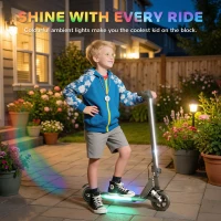 SPORTNOW Folding Electric Scooter for Kids, with Dual Brakes, Front Suspension, LED Colourful Lights, Black(m-5)