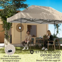 Outsunny Gazebo Pop Up Pieghevole con Pareti Laterali e Finestre, 2.9x4.3 m, in Metallo e Tessuto Oxford, Marrone Sabbia(m-5)
