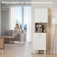 HOMCOM Buffet haut cuisine, armoire de cuisine avec 2 portes, tiroir et plan de travail, 55x40x174 cm, blanc et bois naturel(m-8)
