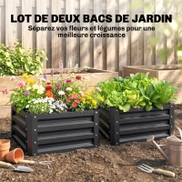 Outsunny Lot de 2 jardinières surélevées, carre potager de jardin pour légumes, fleurs, acier galvanisé 60 x 60 x 30,5 cm, gris(m-4)