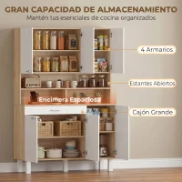 HOMCOM Alacena de Cocina Alta con 6 Puertas y Gran Cajón Estantes Encimera Amplia para Microondas 120x40x175 cm Blanco(m-4)