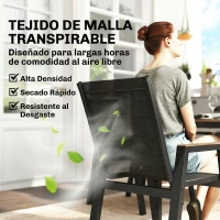 Outsunny Conjunto de Mesa y Sillas Jardín con Mesa con Tablero de Listones y 6 Sillas Transpirables para Terraza Patio Negro(m-5)