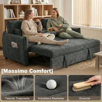 HOMCOM Divano Letto 2 Posti 3 in 1 con Schienale Regolabile in 3 Posizioni con 2 Cuscini, in Ciniglia, Grigio Scuro(m-6)