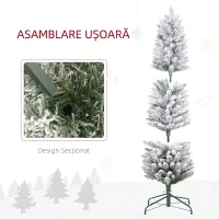 HOMCOM Brad de Crăciun înzăpezit cu 263 de crengi și lumini LED albe, din plastic și metal, Ø45x150 cm, verde(m-7)