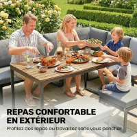 Outsunny Salon de Jardin Extérieur Ensemble Meubles de Jardin 6-8 Personnes Aluminium avec Plateaux Latéraux 256x198x70cm Gris(m-5)