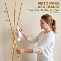 HOMCOM Cabide de Pé em Bambu Cabide para Roupas com 2 Prateleiras e 9 Ganchos Design Elegante 58,5x58,5x176 cm Madeira(m-6)