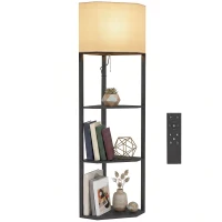 HOMCOM Corner Floor Lamp with Shelves and Lights, Modern Dimmable Standing Lamp with 3000K/4000K/6000K Colour Temperature(m-10)