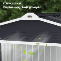 Căsuță din Metal 2,77 m² Outsunny 213 x 130 x 185 cm cu Fundație, Uși Glisante Gri Închis(m-9)