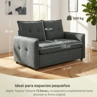 HOMCOM Sofá de 2 Plazas Tapizado en Lino con Acolchado Grueso, Diseño Capitoné para Espacios Pequeños 131x75x85 cm Gris Oscuro(m-3)