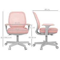 Vinsetto Fauteuil de bureau, chaise de bureau ergonomique en maille, hauteur réglable, 55x48x82,5-94,5cm, rose(m-3)