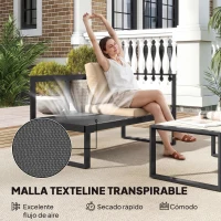 Outsunny Conjunto de Jardín Exterior de 4 Piezas con 2 Sofás de 2 Plazas 1 Sillón sin Brazos y Mesa de Centro con Cojines Caqui(m-5)