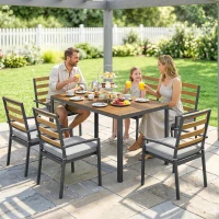 Outsunny 7 tlg. Sitzgruppe Gartenmöbel-Set, Gartengarnitur mit 1 Esstisch, 6 Stühlen, Kissen, für Terrasse, Naturholz(m-9)