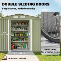 Outsunny 9 x 6ft Metal Garden Shed, Waterproof Outdoor Bike Storage Shed Galvanised with Vents, Foundation Kit, Apex Roof and Lockable Double Doors for Patio Lawn, Light Green(m-5)