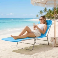 Outsunny Sonnenliege klappbar Gartenliege mit Kopfkissen, 5-Fach verstellbare Rückenlehne bis 120 kg Blau(m-8)