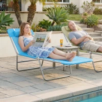 Outsunny Sonnenliege klappbar Gartenliege mit Kopfkissen, 5-Fach verstellbare Rückenlehne bis 120 kg Blau(m-2)