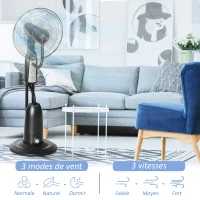 HOMCOM Ventilateur brumisateur roulettes 3 modes 3 vitesses, télécommande, minuterie, oscillation, tête inclinable, gris noir(m-6)