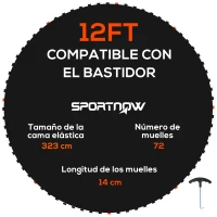SPORTNOW Tapete de Repuesto para Trampolín Ø323 cm Colchoneta para Trampolín de 12 Pies con 72 Enganches Negro(m-10)